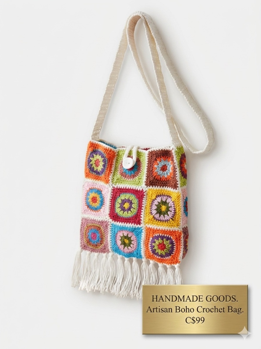 Handmade Artisan Boho Crochet Bag Tropical Latin Style Festival Purse NWOT